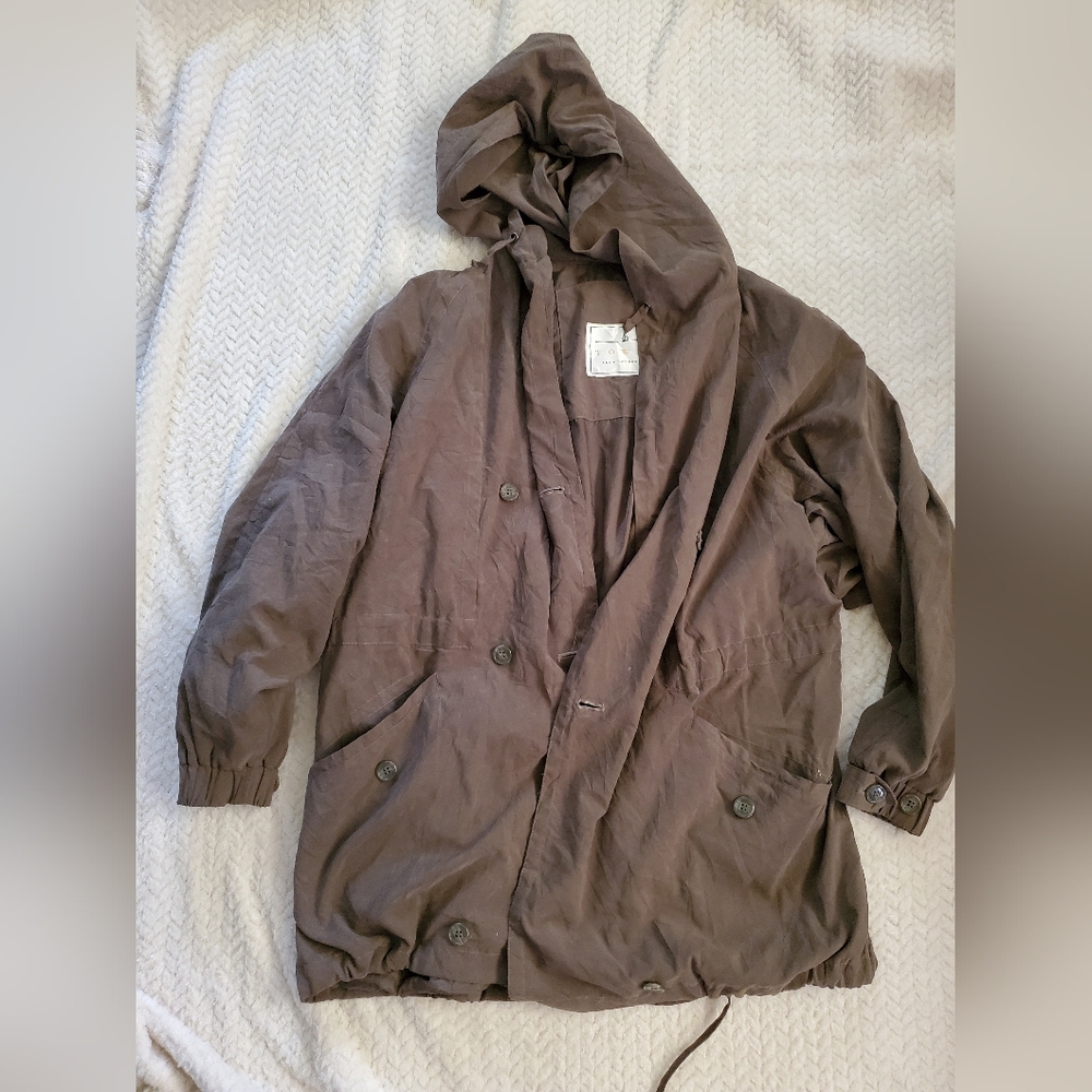 London Fog Army Green Hooded Lightweight Trench Raincoat